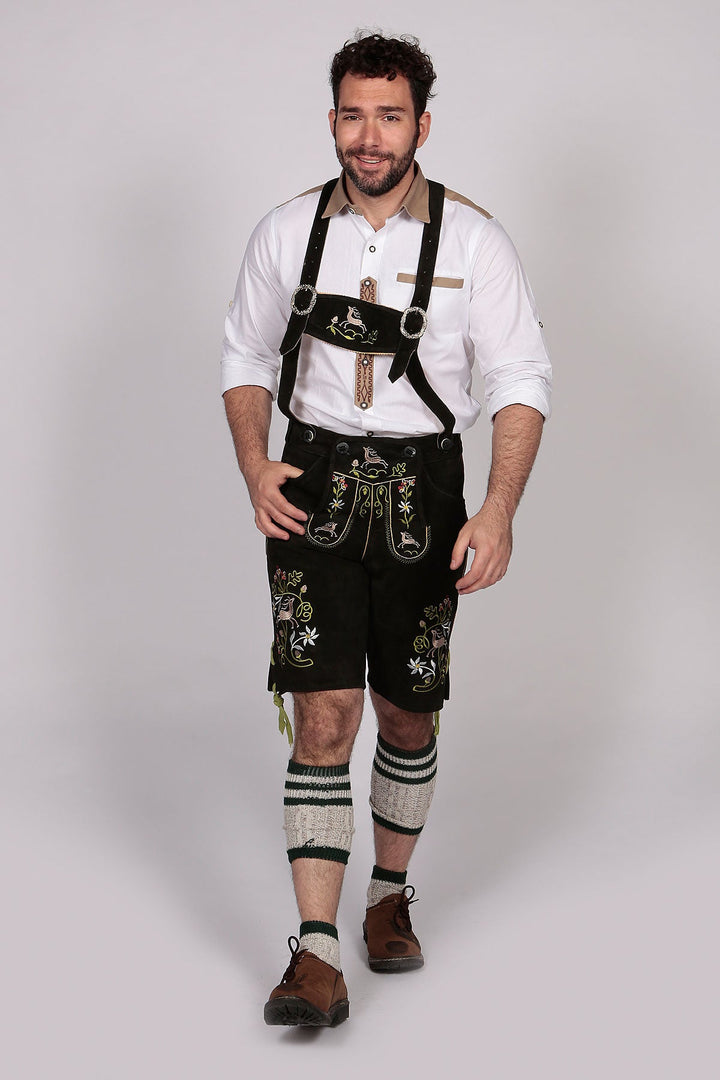 Multi Embroidered Short Lederhosen Night Black