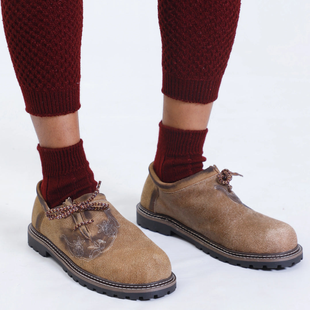 Trachten-Halbschuhe im Vintagestil aus originalem Leder, hellbraun