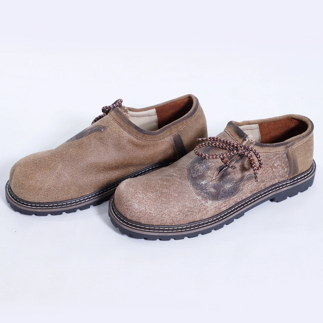 Trachten-Halbschuhe im Vintagestil aus originalem Leder, hellbraun