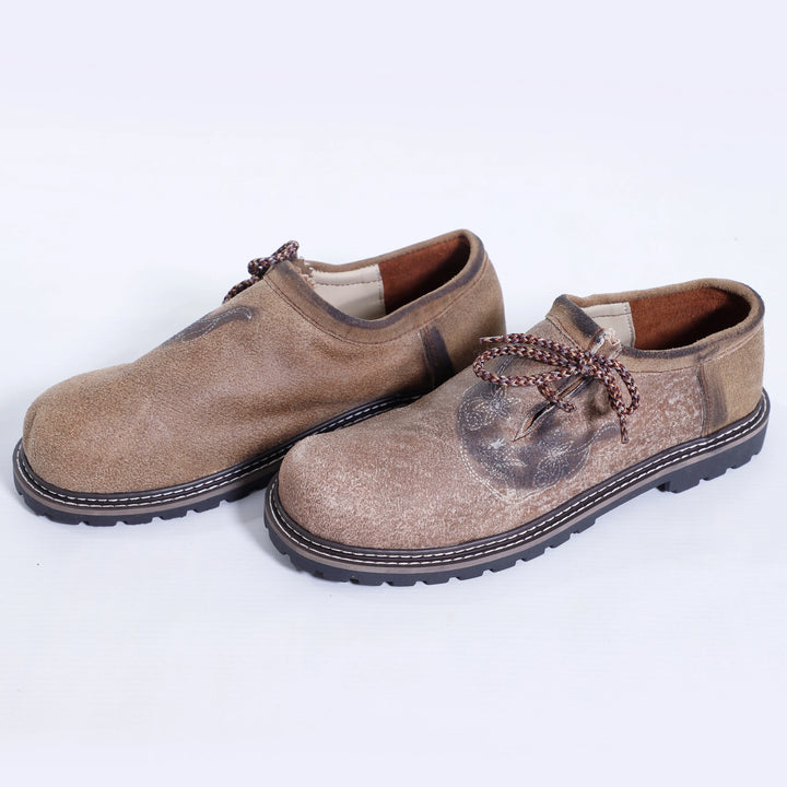 Trachten-Halbschuhe im Vintagestil aus originalem Leder, hellbraun