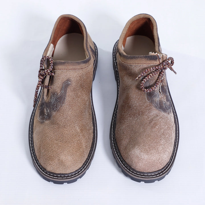 Trachten-Halbschuhe im Vintagestil aus originalem Leder, hellbraun