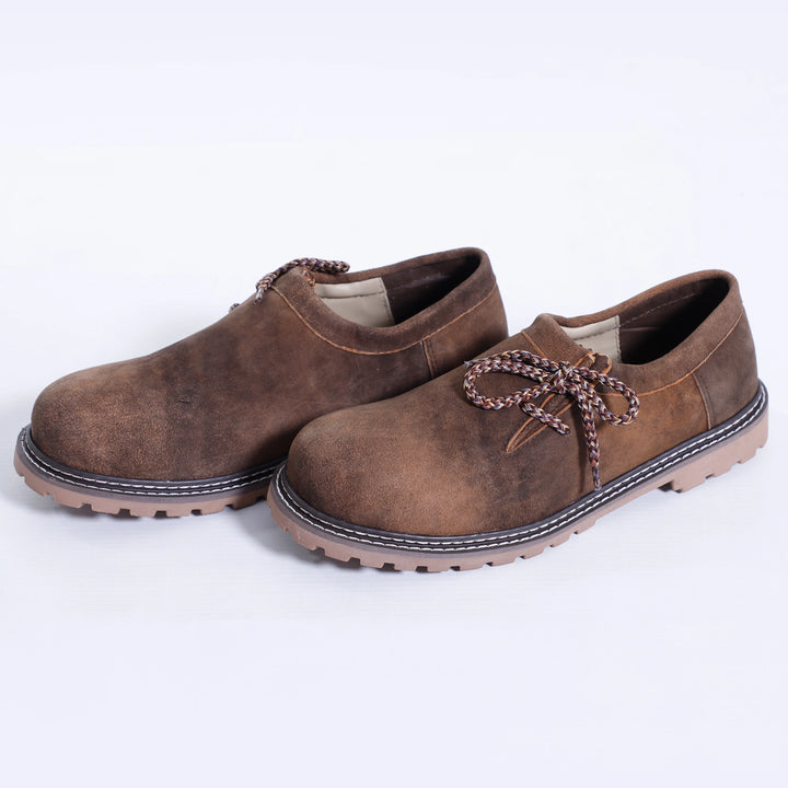 Luxuriöse braune bayerische Schuhe aus Leder mit seitlicher Schnürung