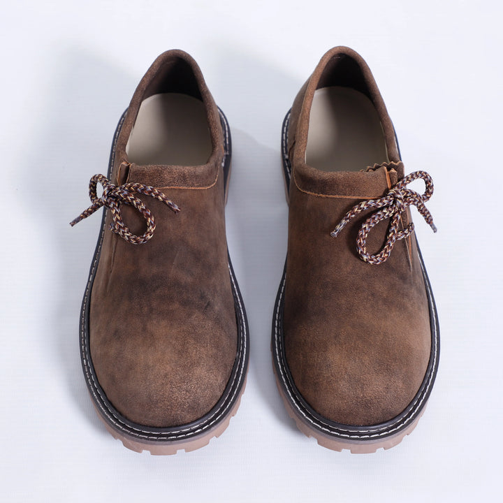 Luxuriöse braune bayerische Schuhe aus Leder mit seitlicher Schnürung